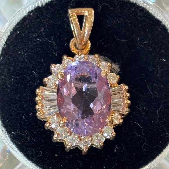 Vintage Jewelry - Handmade Amethyst Rose Gold Sterling Silver 925 Sunburst Halo Pendant